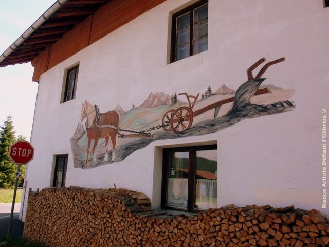 Haflinger peint sur une maison à Leutasch