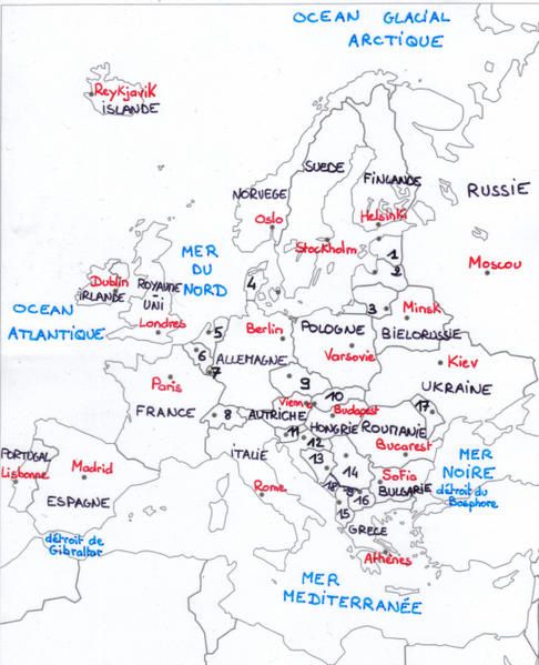 Corrigé de la carte des Etats et capitales d'Europe - Le blog de Mme  Roycourt