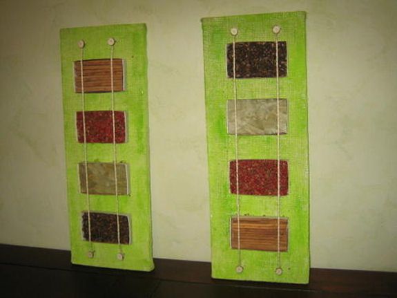 Tableau pour cuisine avec des épices sur toile de jute décomaline Peinture tableau cuisine