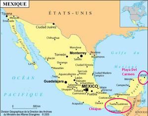 Carte Chiapas et Playa Del Carmen