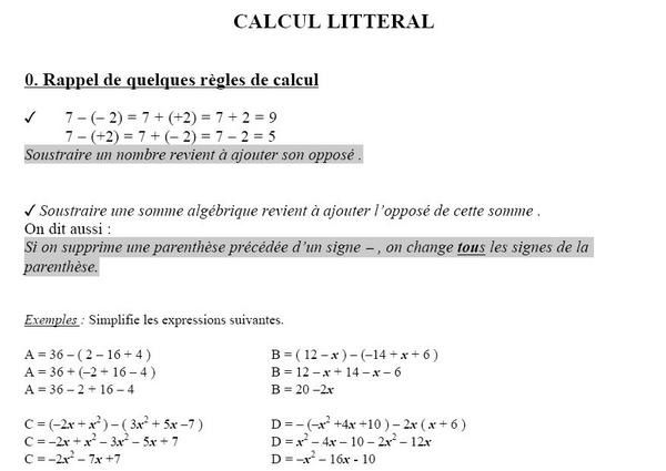 Calcul littéral - Le cartable de M.Orain