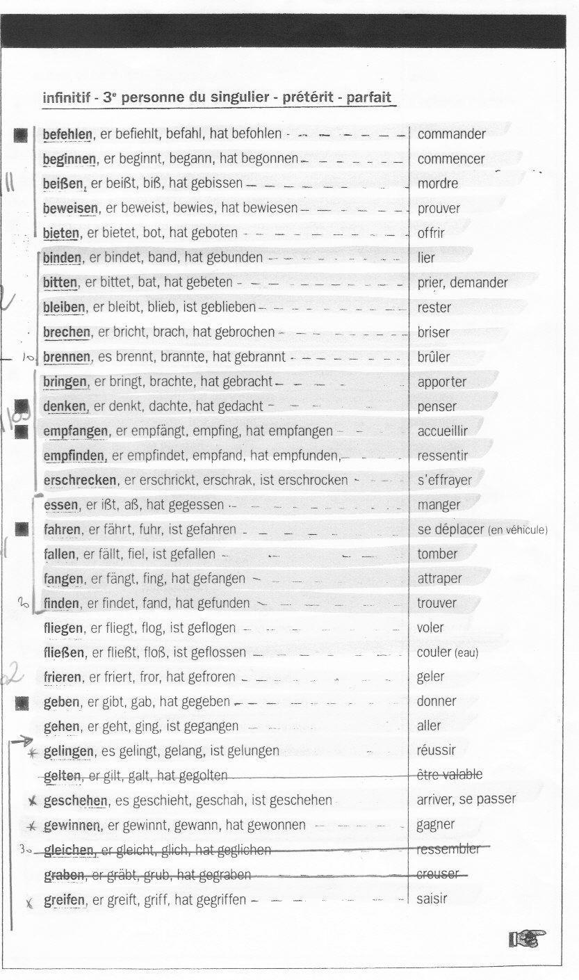 verbes faibles allemand liste