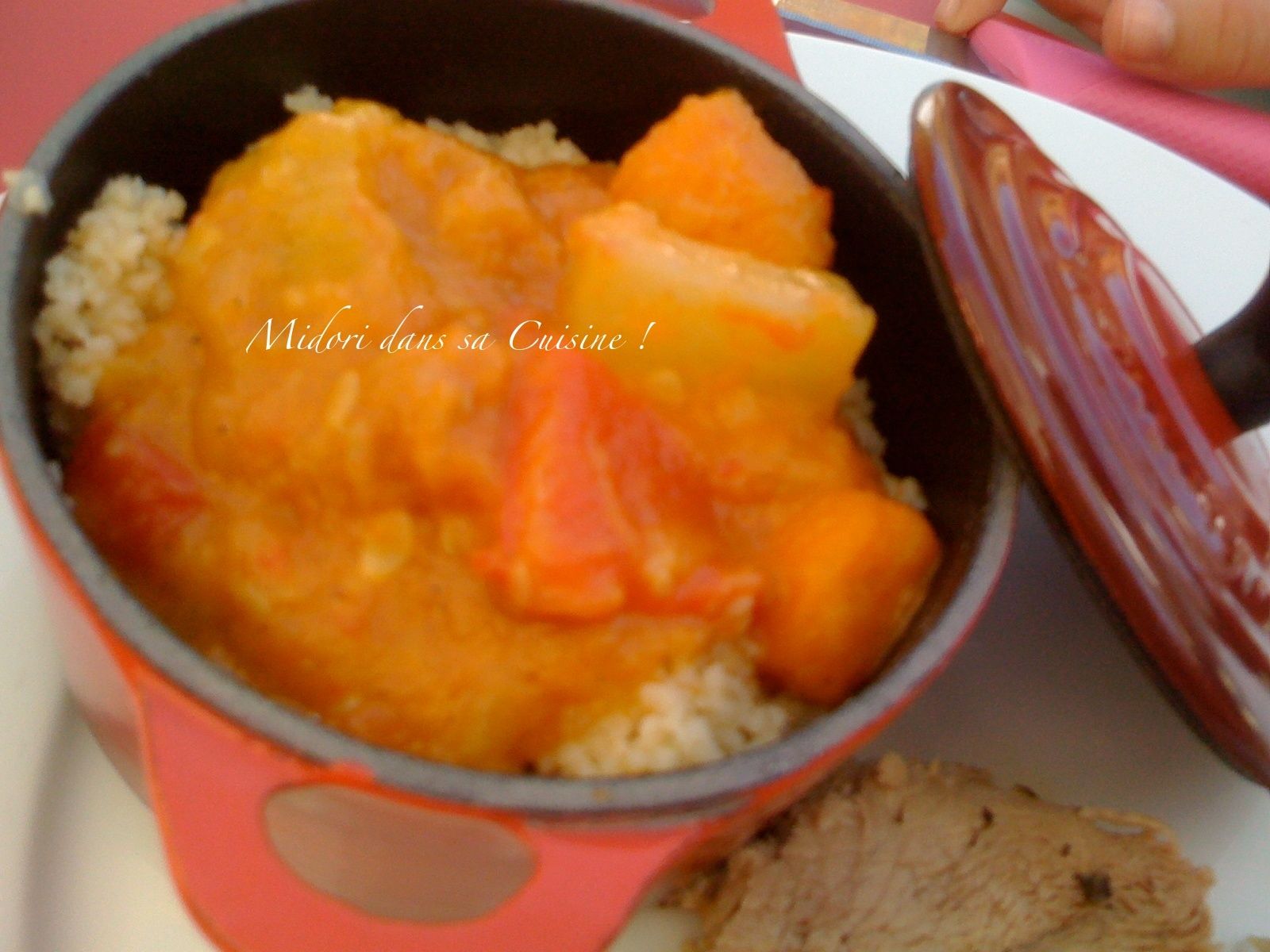 Rôti de veau tout simplement, Curry de Légumes et couscous Midori dans sa cuisine !