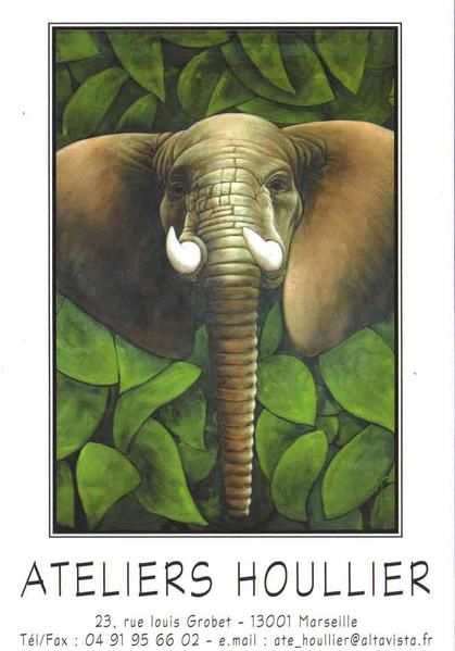 Carte postale de tableaux animaliers, Eléphant d'afrique. Peinture de trés grand format.
