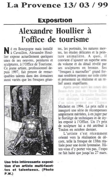 Article de presse La Provence, exposition de peintures et sculptures à l'office de tourisme de Cavaillon.