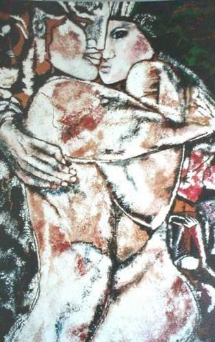 Peinture huile sur bois grand format, le tableau '' Rêve D'Amour '' par Raphaelle Zecchiero.
