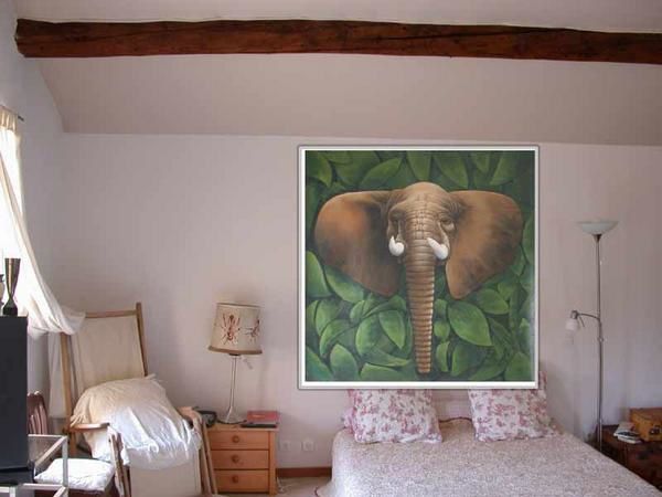 Figuratives oils paintings, big size, animals, éléphant 