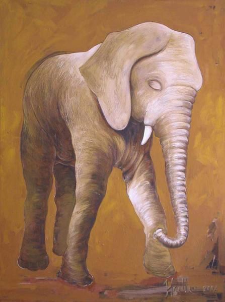 Tableaux d'éléphants, peinture animalière décorative grand format par Alexandre Houllier, huile sur toile de 130x97Cm