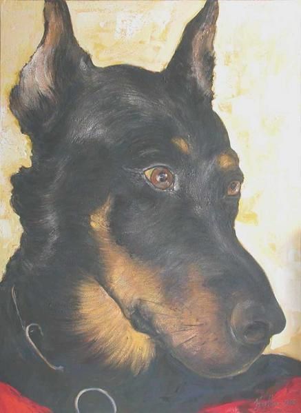 Portrait peinture, le tableau animalier du chien '' Teos '' 