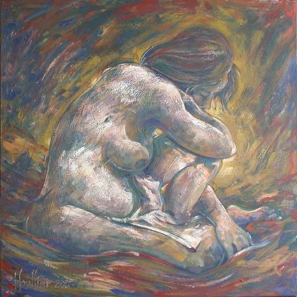 Oils on canvas, nudes, females sketches. '' LUNE DE MIEL ''1Mx1M. Painting by Alexandre Houllier, french artist drawer and sculptor from provence 
