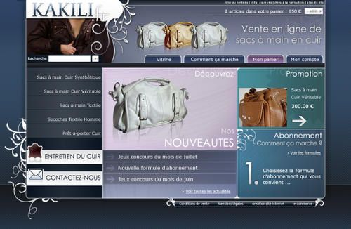 interface de la boutique de sacs à main Kakili.fr