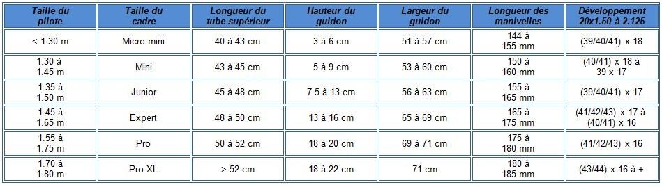 Taille velo bmx race sales