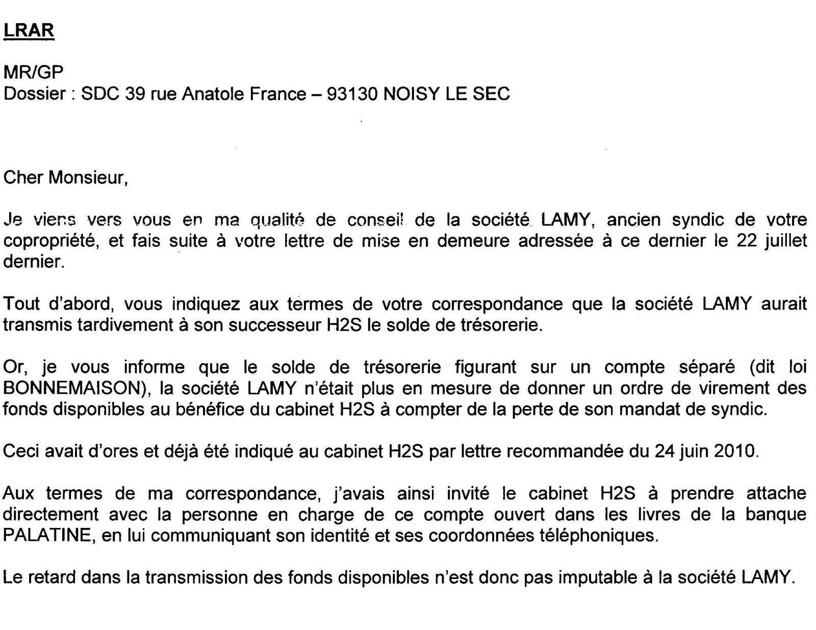 modele de courrier pour changement de syndic