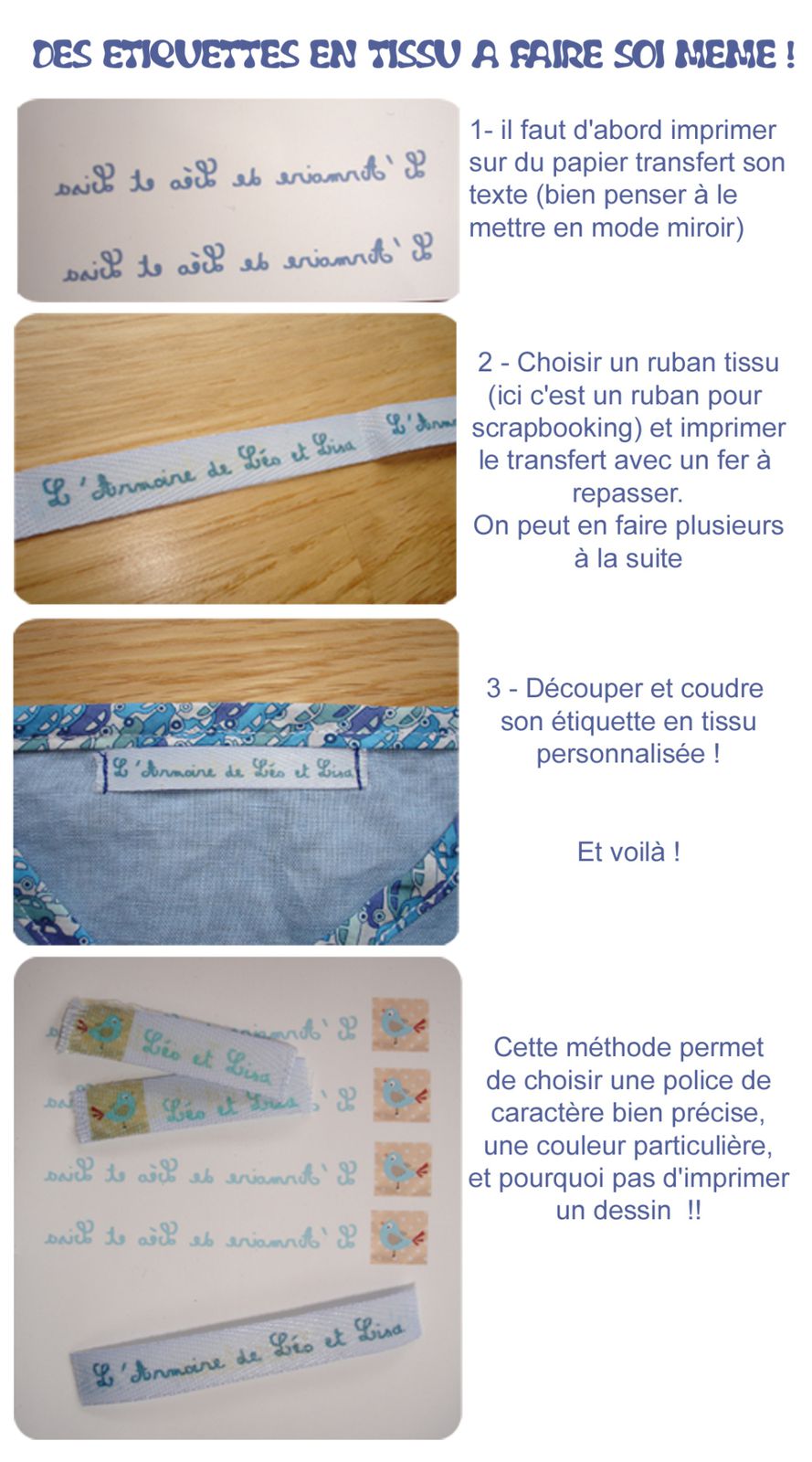 Faire soi même ses étiquettes en tissu : facile ! - L'armoire de Léo et  Lisa, un blog de maman