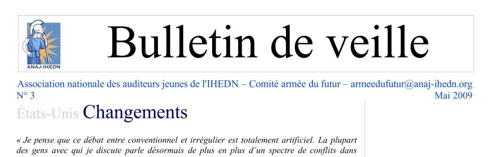 comité Armée du futur de l'ANAJ-IHEDN : bulletin de veille n°3 mai 2009 comité Armée du futur de l'ANAJ-IHEDN : bulletin de veille n°3 mai 2009