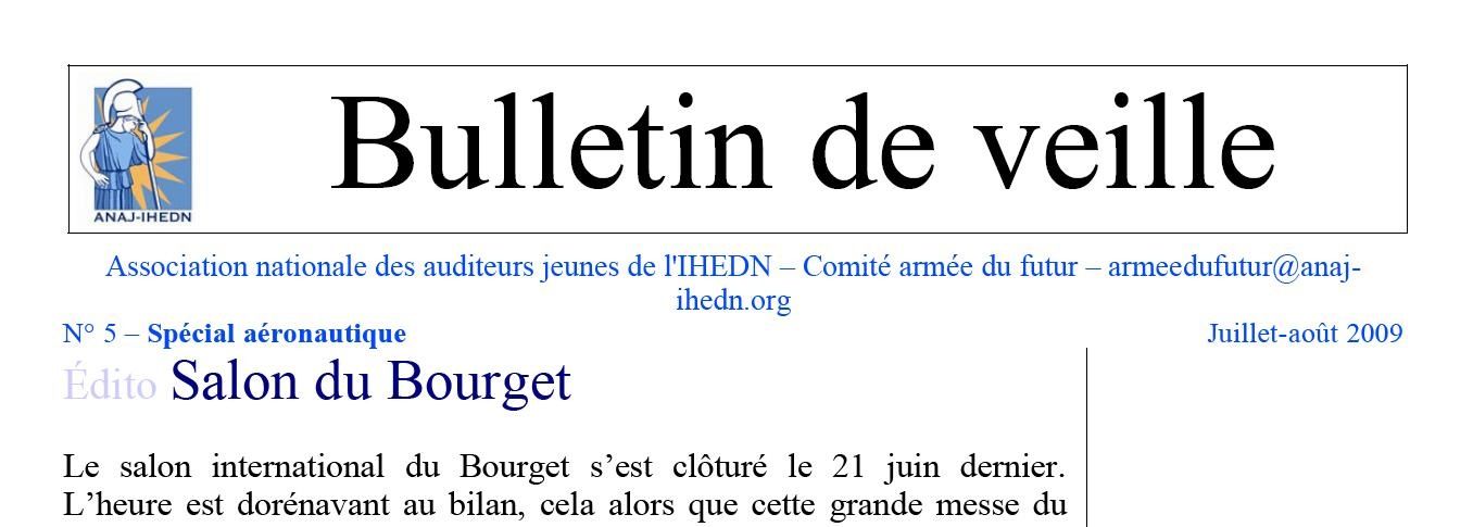 comité Armée du futur de l'ANAJ-IHEDN : bulletin de veille n°5 spécial aéronautique juillet 2009 comité Armée du futur de l'ANAJ-IHEDN : bulletin de veille n°5 spécial aéronautique juillet 2009