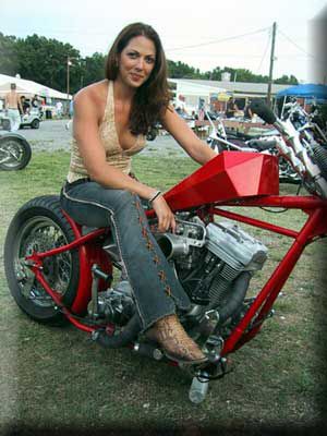 girls on bikes : '70's babe on a red chop'