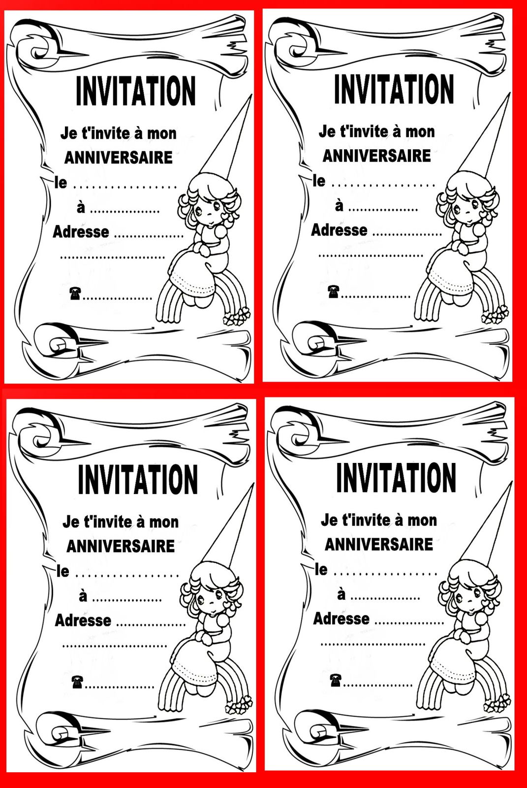 carte invitation enveloppe coloriage anniversaire fée cheval maman 2010 0 12