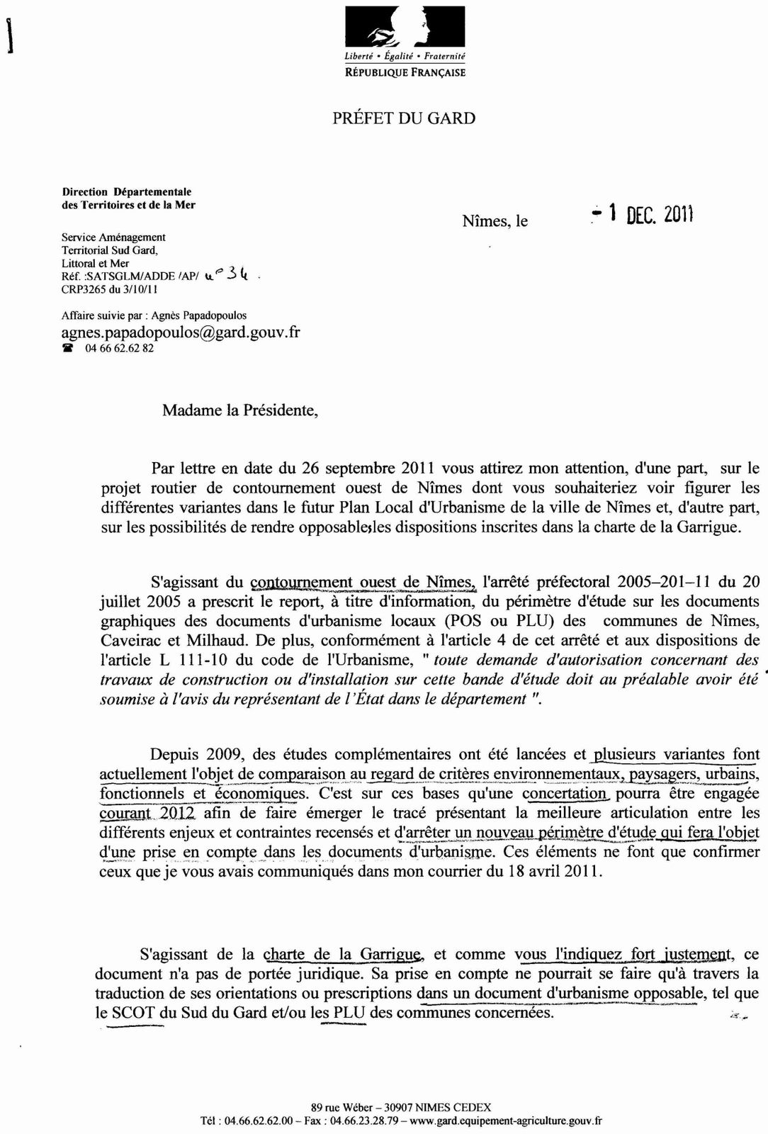 Lettre Du Prefet Sur Contournement Ouest Et Charte De La