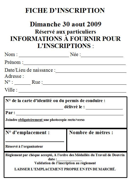Fiche d'inscription
