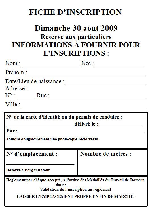 Fiche d'inscription