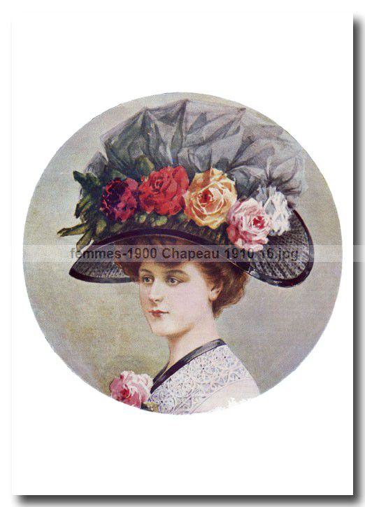 Chapeau à la mode de 1910 :gravure ancienne - Femmes en 1900