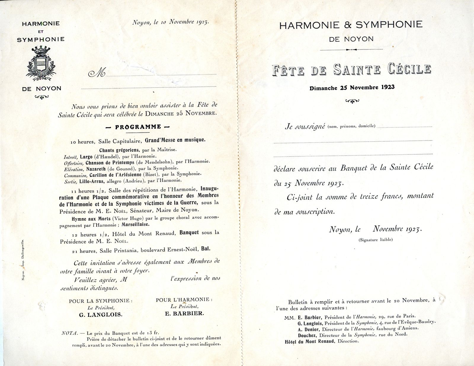 Album - la ville de Noyon (Oise), l'orchestre d'harmonie, ses banquets