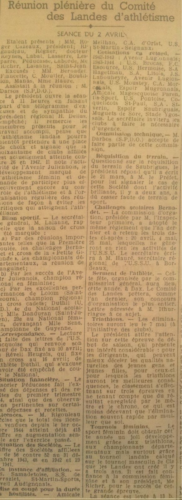 Comité Athlétisme 1944