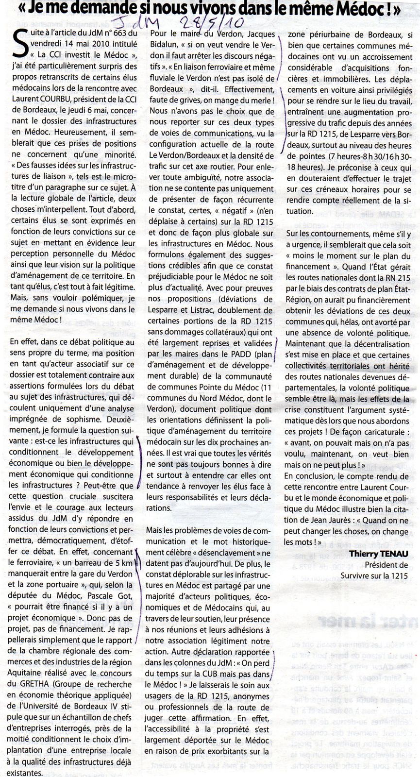 10 05 28 Article Thierry TENAU sur JdM