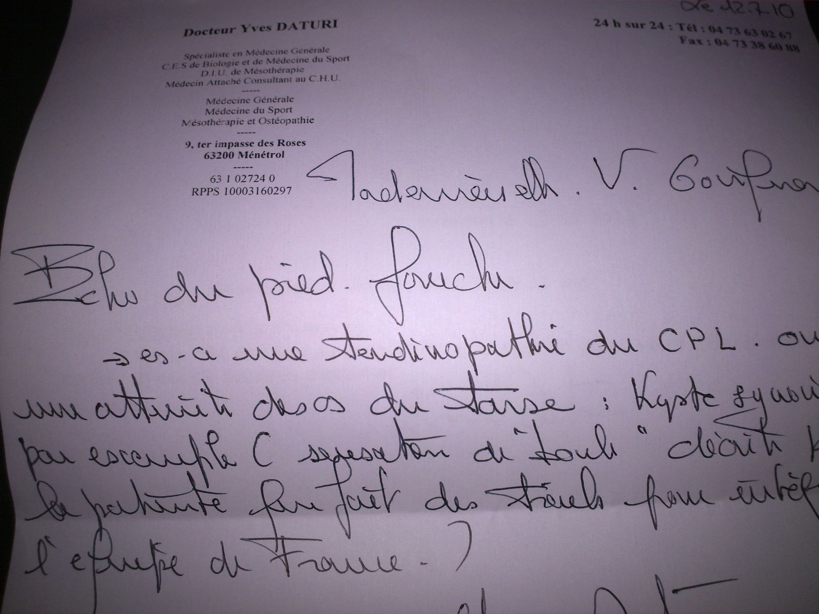 mesotherapie et tendinite