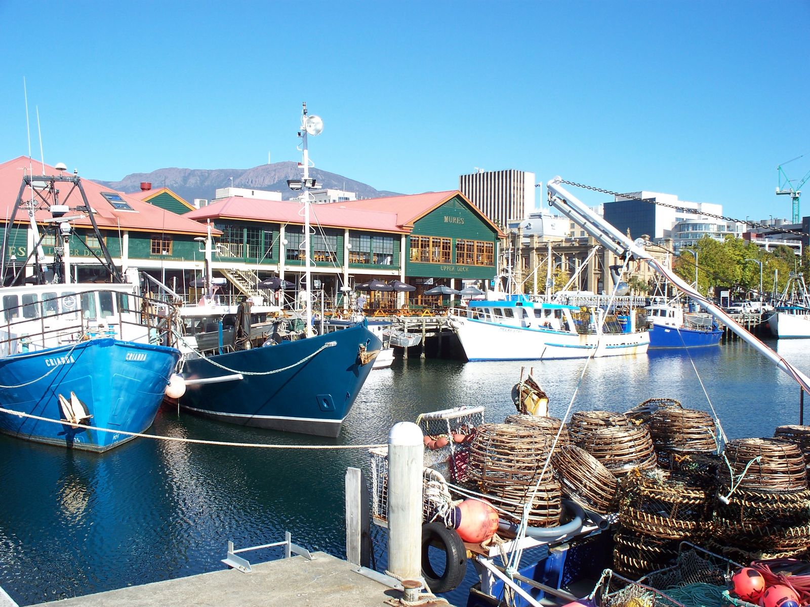 Le port de pêche de Hobart. Au fond, le mont Wellington