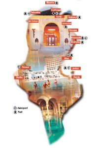 Carte des lieux touristiques en Tunisie
