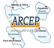 Logo Arcep au dessus des cartes géographiques des 4 DOM