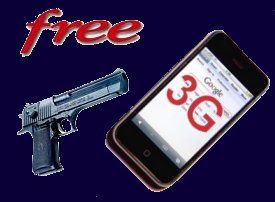 Logo free avec menace par pistolet sur fond de licence 3G