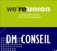 Logo We'Reunion au dessus du logo DM Conseil