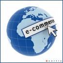 souris pointant sur l'inscription e-commerce au dessus du globe terrestre
