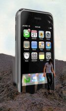 iPhone génat planté en terre avec une personne s'appuyant dessus