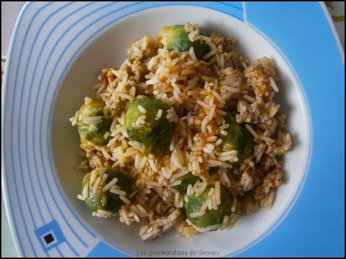 Poelée de riz aux choux de bruxelles
