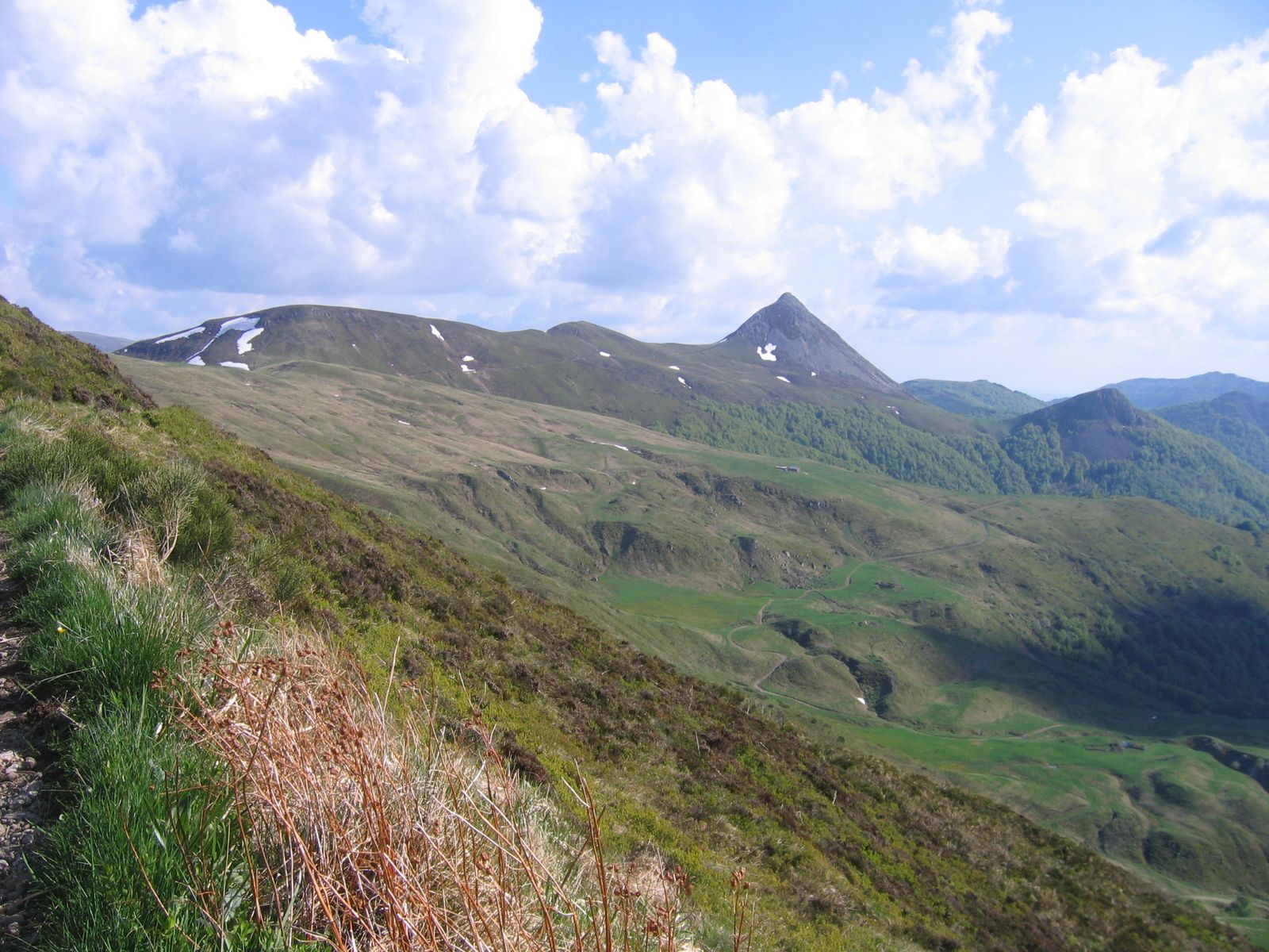 Vue sur le Puy Griou et les paturages d'estive du Col de Rombière