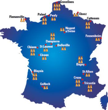 Carte centrales nucleaires en France