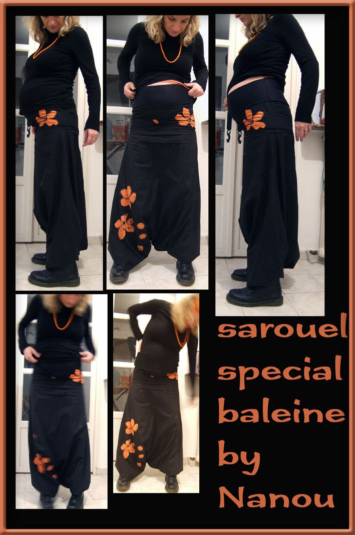 Sarouel special grossesse Noir & Orange - Fleurs d'Epices (Nanou Créas)