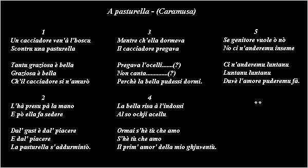 a pasturella - paroles - Caramusa