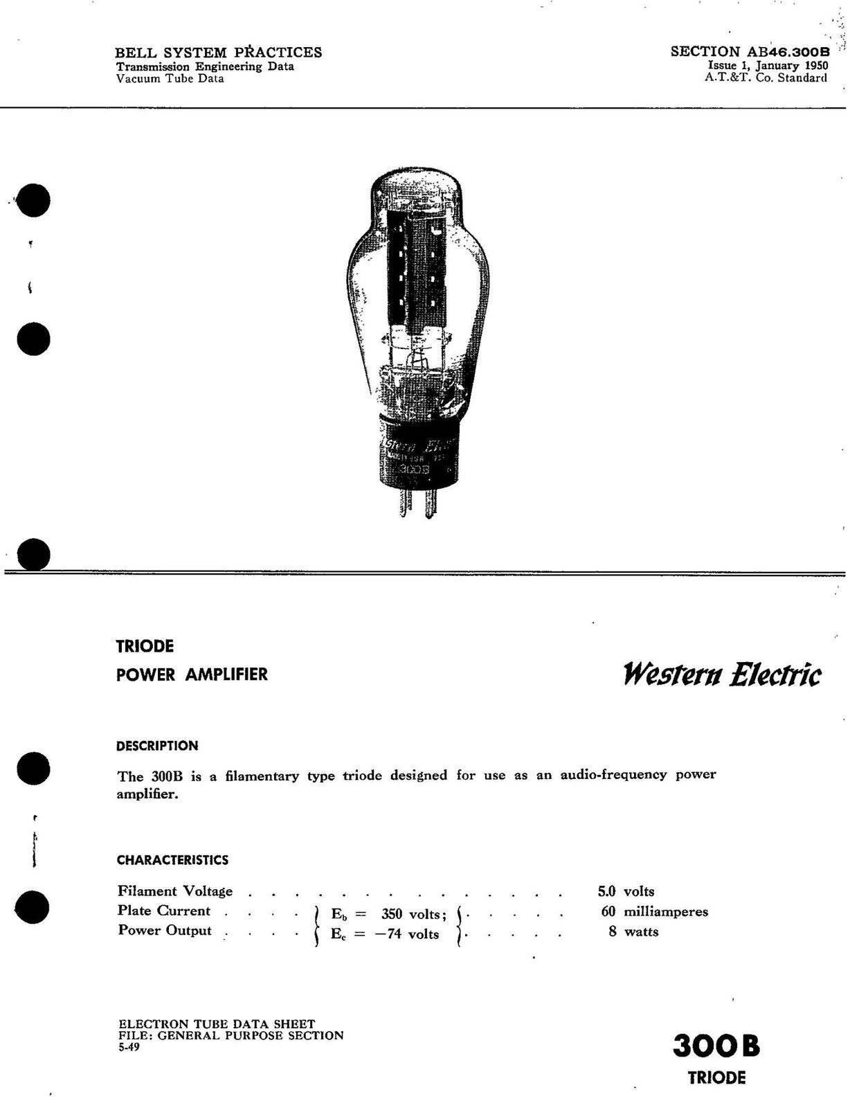Western Electric 300B Data sheet 1950 - kendall alex