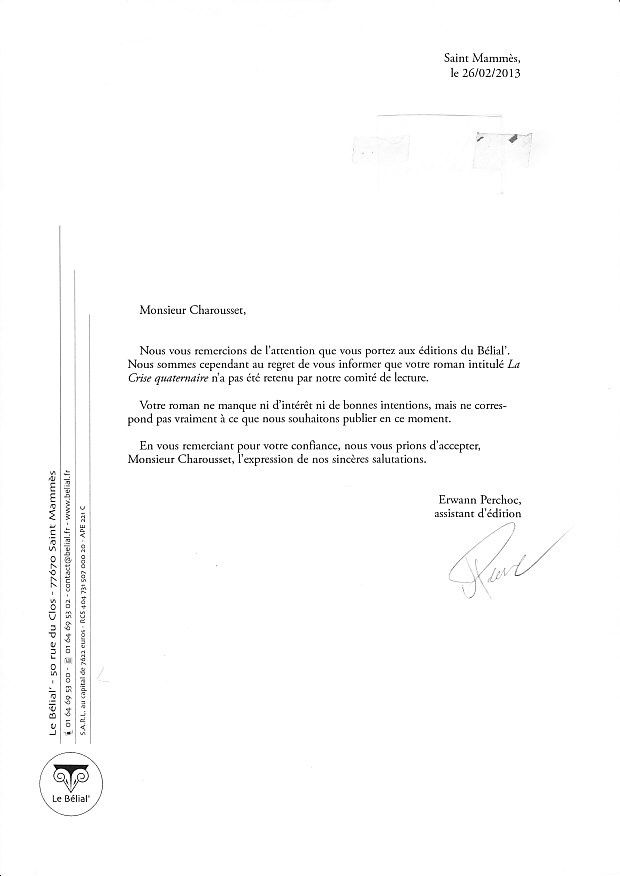 Premier roman, première lettre de refus - L'étoile du 