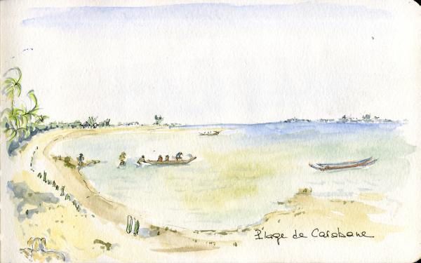 AQUARELLE SENEGAL Casamance Carabane plage