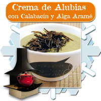 Crema de Alubias con Calabacín y Alga Aramé