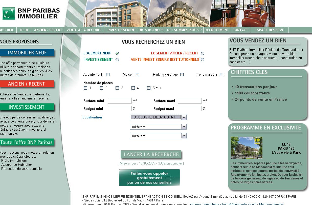 site internet de BNP Paribas immobilier