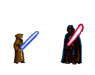 Deux Jedi braque un magasin au sabre laser.