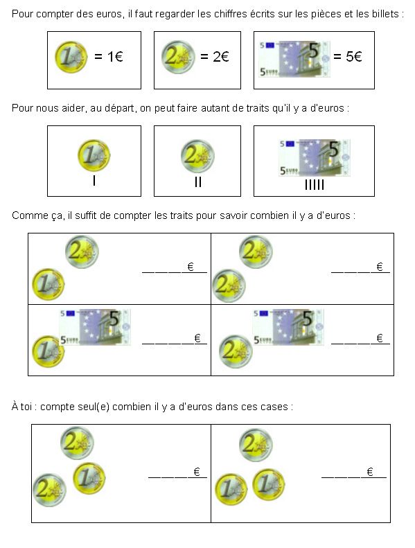 compter euros leçon