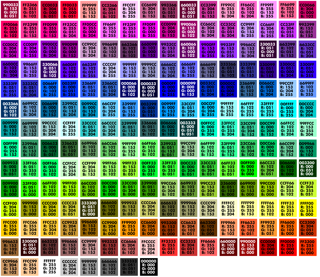 Les codes couleur web  Xlayweb ressources pour blogs et sites